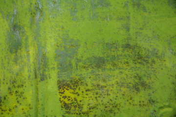 Green paint and rust on the old iron. Background, texture.