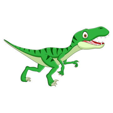 Cartoon dinosaur tyrannosaurus looks sideways on white background