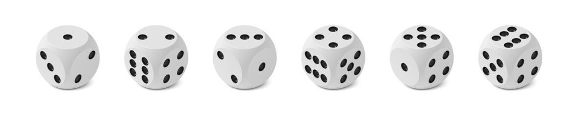 Set of six realistic isometric game dices with rounded edge and angle - 385491031