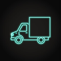 Delivery truck icon in neon line style