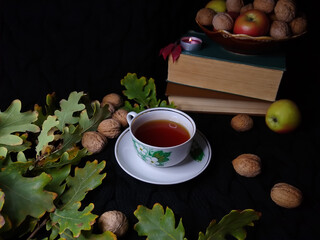 cup of coffee and apple
