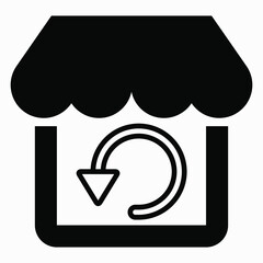 Reloading the online store. Shop and round arrow. Site update. Vector icon.
