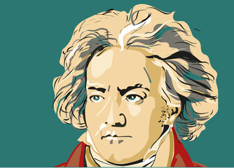 colored portrait of Ludwig van Beethoven  - obrazy, fototapety, plakaty