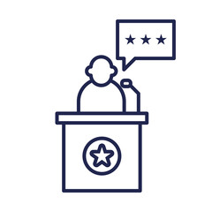 president on podium with star and bubble line style icon vector design