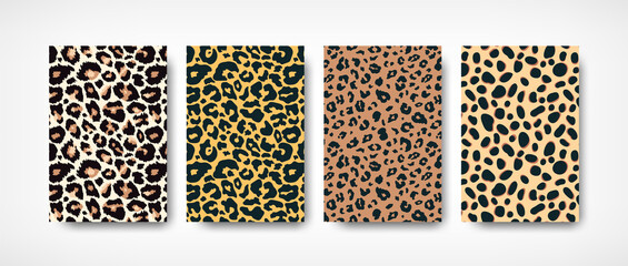 Vector Trendy leopard skin pattern backgrounds set. Hand drawn wild animal cheetah spots abstract textured template for fashion print design, cover, flyer, app, wallpaper