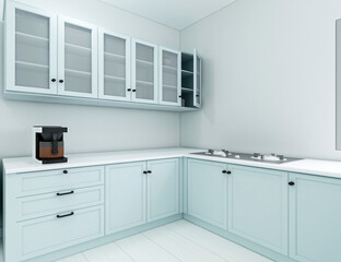 The modern clean kitchen has clean kitchen utensils and countertops
