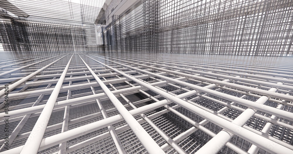 Poster 3d bim model of reinforcement framework of the building