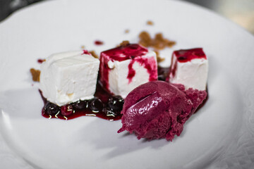 Dessert with ice cream and marmalade