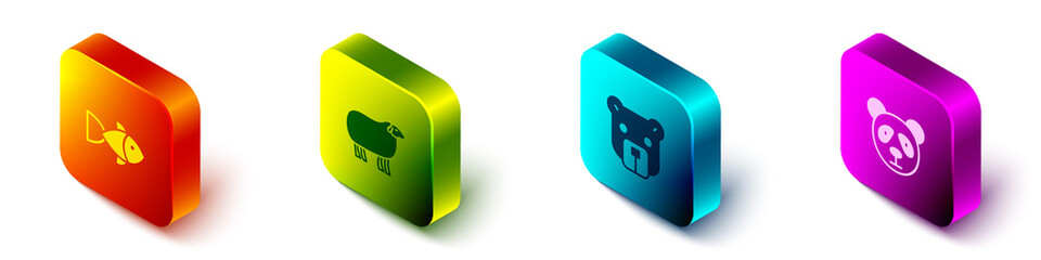 Set Isometric Fish, Sheep, Bear head and Cute panda face icon. Vector. © Vadim