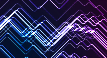 Blue ultraviolet neon geometric lines abstract tech background. Vector design