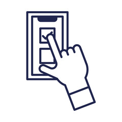 vote check mark on smartphone and hand line style icon vector design