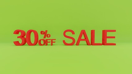 30 percent sale text in 3d green screen