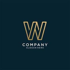 Fototapeta na wymiar Letter logo W with golden abstract line art style, unique, premium, vector part 4