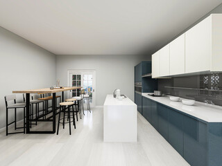 Clean and tidy dining room has wooden table and chair, very neat and clean