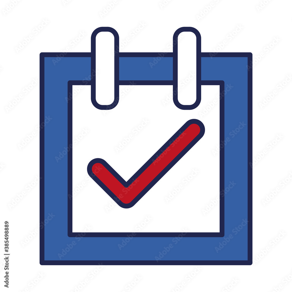 Poster check mark on notebook line and fill style icon vector design