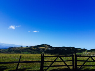 landscape with fence and blue sky