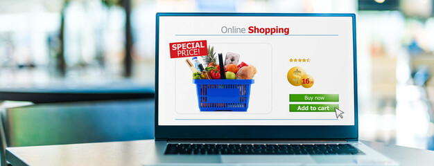 Laptop computer displaying an online shopping website