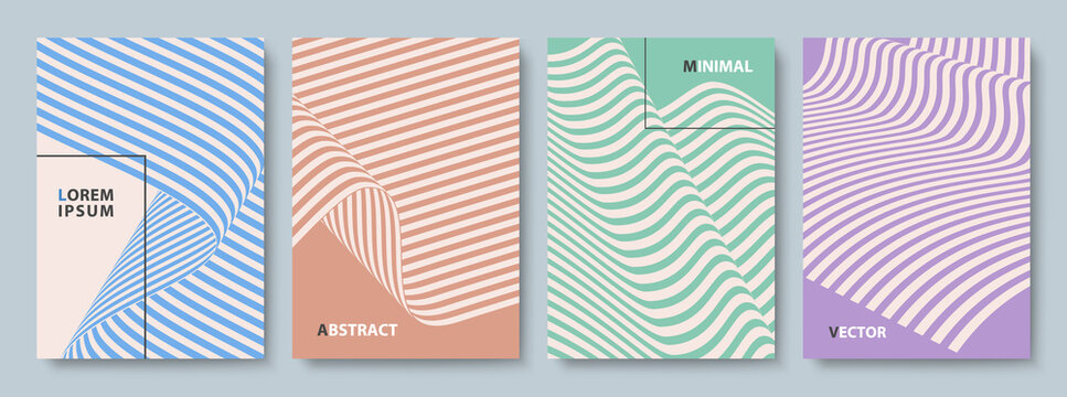 Set of Striped Cover Templates in Muted Colors. Vector Flat Design Backgrounds. 