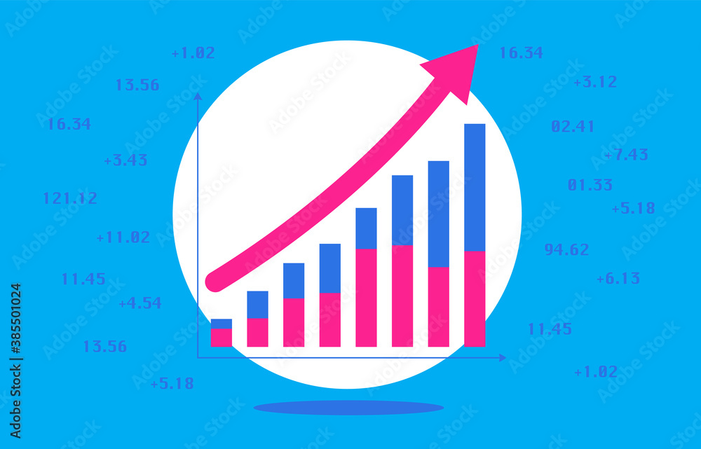 Leinwandbilder stock market rising graph vector illustration - chart with arrow pointing upward, numbers and invest