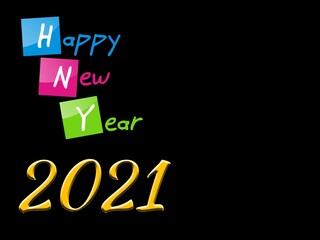 Happy new year 2021 beautiful illustration on plain black background