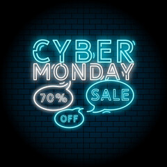 Cyber Monday banner. Big sale retro neon poster