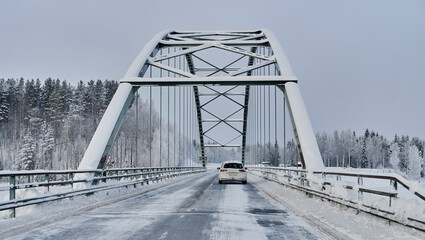 Obraz premium Frosty winter road in Norrbotten, Sweden