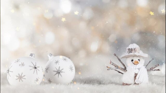 Christmas decoration with falling snow, super slow motion filmed on high speed cinema camera at 1000 fps.