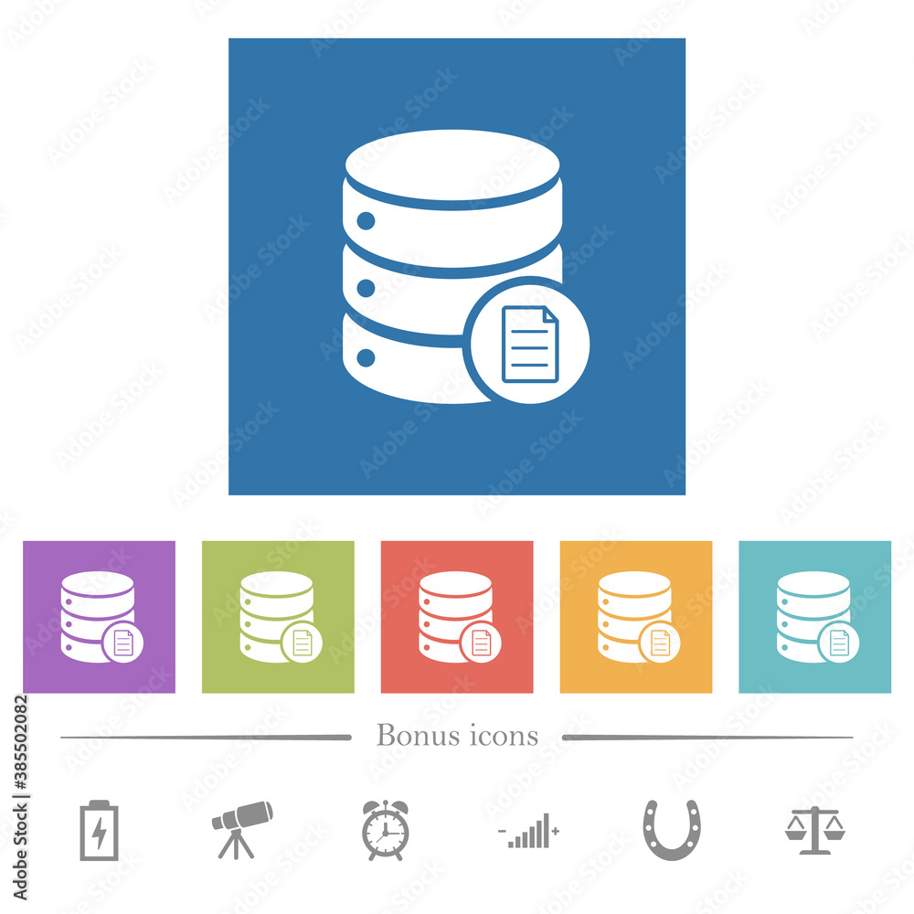 Poster database properties flat white icons in square backgrounds