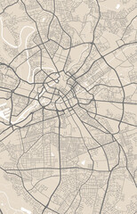 Detailed map of Manchester city, linear print map. Cityscape panorama.