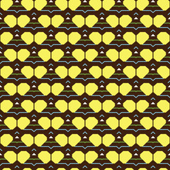 Vector seamless pattern background texture with geometric shapes, colored in yellow, brown, blue, green, white colors.