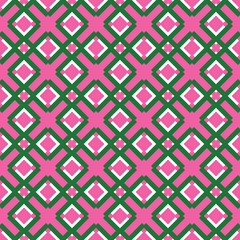 Vector seamless pattern background texture with geometric shapes, colored in pink, green, white colors.