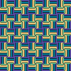 Vector seamless pattern background texture with geometric shapes, colored in blue, purple, yellow, green, black colors.