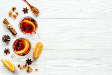 Overhead view of mulled wine - hot drink with for Christmas and winter time