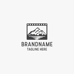 Mountain movie studio production logo icon design template premium vector