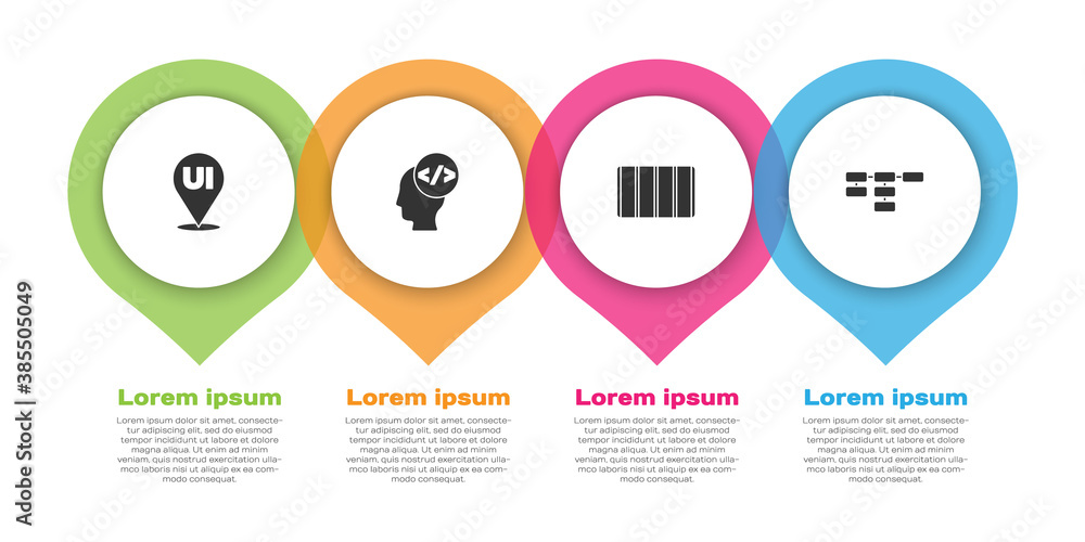 Wall mural set ui or ux design, front end development, color palette guide and site map. business infographic t