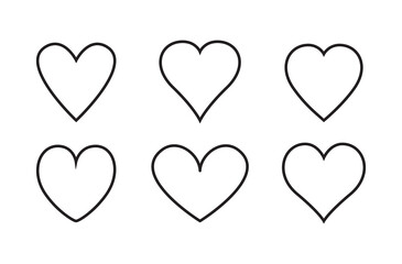 Heart thin line icons set isolated on white background. Modern collection of different linear hearts for love icon, love logo and Valentine's day. Creative art concept, outline heart vector