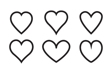 Heart thin line icons set isolated on white background. Modern collection of different linear hearts for love icon, love logo and Valentine's day. Creative art concept, outline heart vector