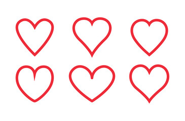 Heart thin line icons set isolated on white background. Modern collection of different linear hearts for love icon, love logo and Valentine's day. Creative art concept, outline heart vector