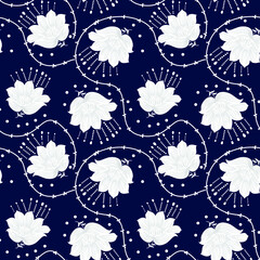 seamless small vector flower design pattern  on navy background