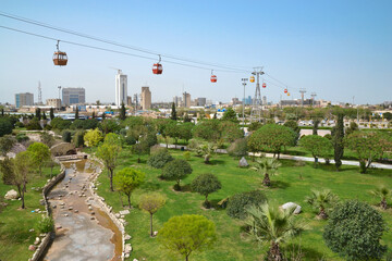 Cable car connecting Minare Park and Shanidar Park 2 in the city of Erbil in Kurdish Iraq