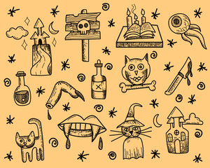 seamless pattern with halloween objects