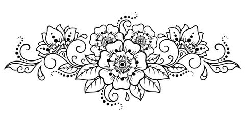 Mehndi flower pattern for Henna drawing and tattoo. Decoration in ethnic oriental, Indian style. Doodle ornament. Outline hand draw vector illustration.