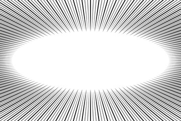 White oval space with monochrome rays surrounding, vector graphic illustration