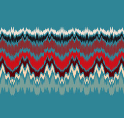 Ikat border. Geometric folk ornament. Ink on clothes. Tribal vector texture. Seamless striped pattern in Aztec style. Ethnic embroidery. Indian, Scandinavian, Gypsy, Mexican, African rug.