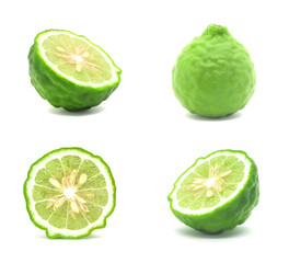 fresh bergamot collection from nature, a tropical fruit for use in cooking and skin care, isolated on white background