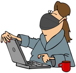 Woman wearing a face mask while working on her laptop