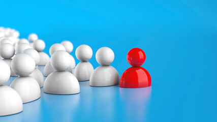 Leader in the company. The team follows the red leader. 3d render