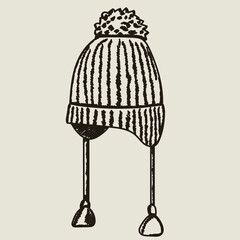 Fototapeta premium hand drawn sketch beanie hat with ties