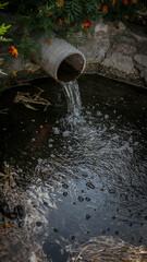 Wastewater flows into the river,pollution of the ecology and the environment