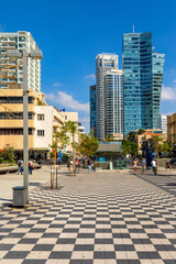 Panoramic view of downtown Lev HaIr district with Azrieli Sarona. Sderot Rothschild boulevard and...